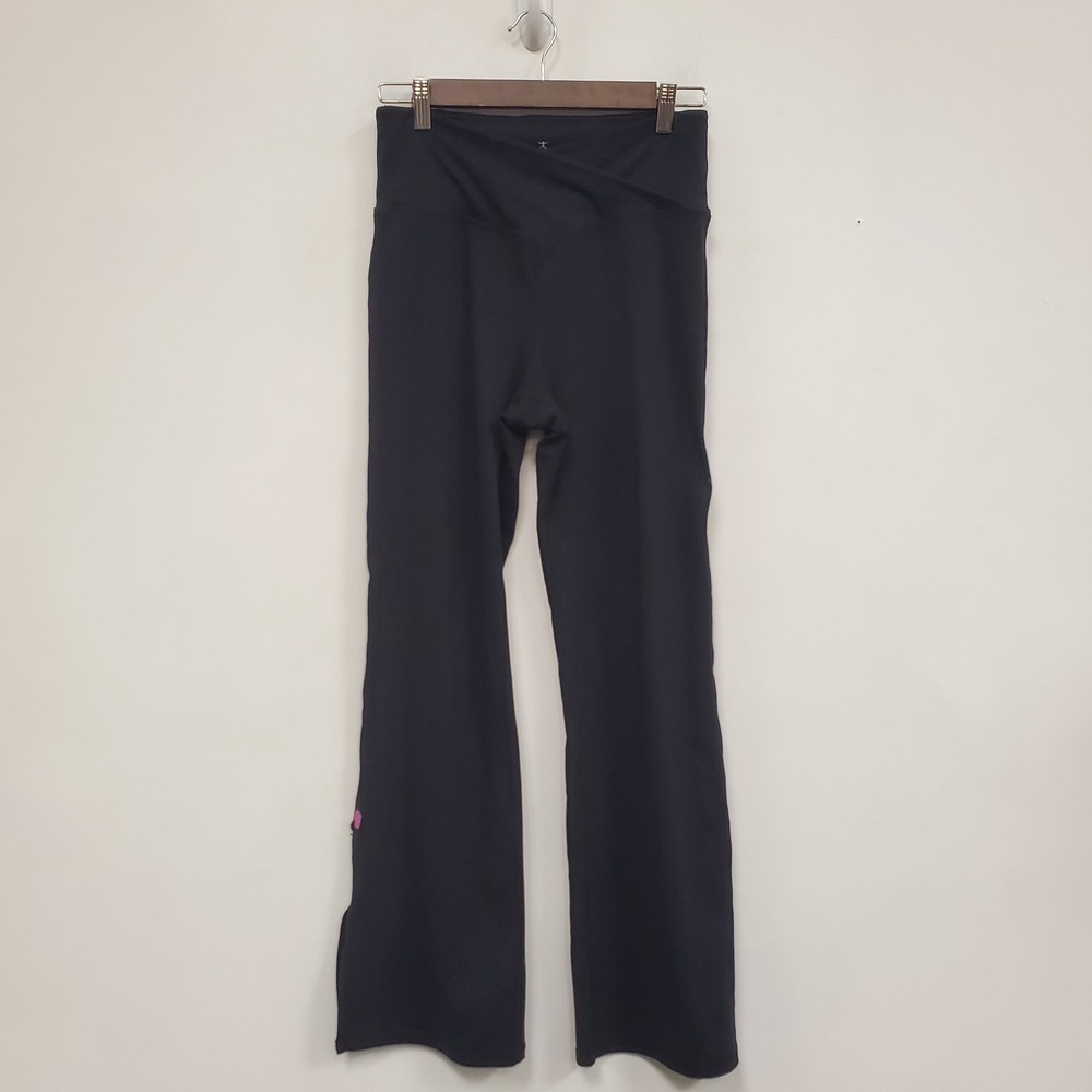 Danskin Womens Side Slit Flare Crossover Yoga Pants Size M Black High Rise